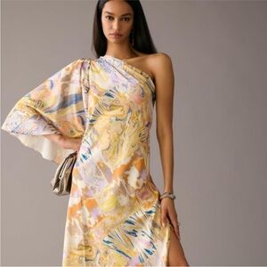 Anthropologie Yellow Orange Asymmetrical One-Shoulder Dress